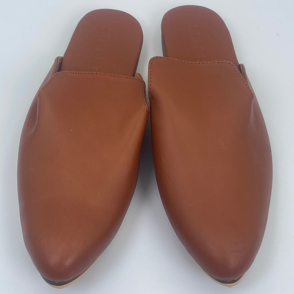 Liberte Pointed Toe Mules Womens Size 6 Cognac Brown Leather Slip On Minimalist